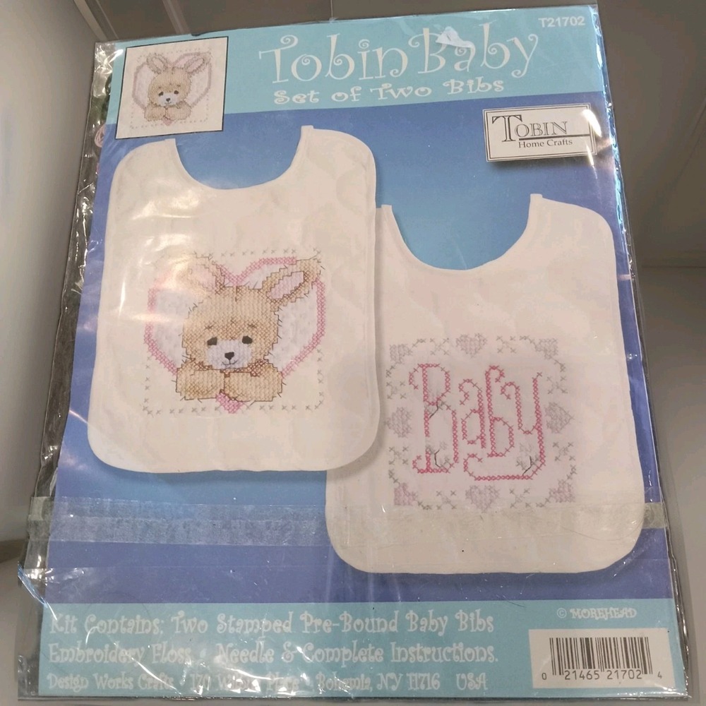 Tobin Baby set of two bibs cross stitch kit brand‎ new BUNNY craft